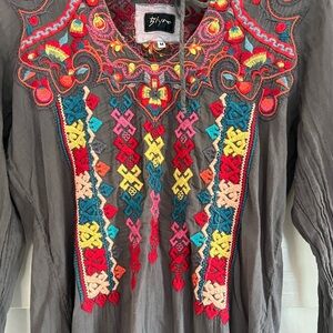 Embroidered Boho Cotton Tunic with Colorful Patterns